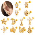 Hengsen Stainless Steel Ear Lobe Earrings Ab Crystal Flower Shape Screw Back Stud Earring Cartilage Conch Helix Piercing Jewelry