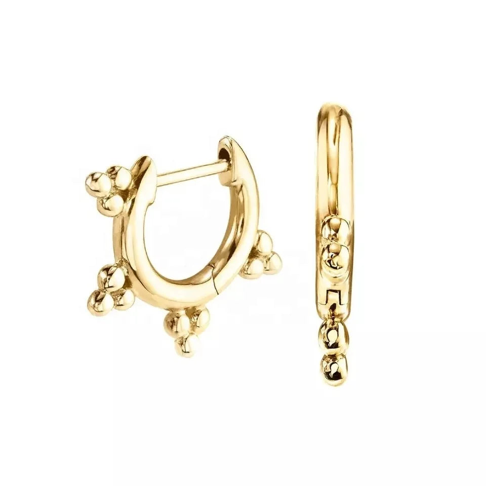 LOZRUNVE Sterling Silver 925 Gold Vintage Minimal Beaded Charm Huggie Hoop Earring