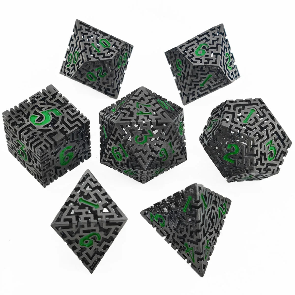 Bulk DnD Dice Multi Color Labyrinth Maze Polyhedral Set for Dungeons and Dragons Tabletop RPG Games Hollow Metal Dice Set
