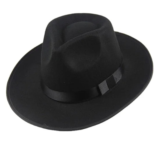 2022 Custom New Black Felt Fedora Hats for Men Fall Autumn Winter Ribbon Binding Rim Wholesale for Party and Business Scenes