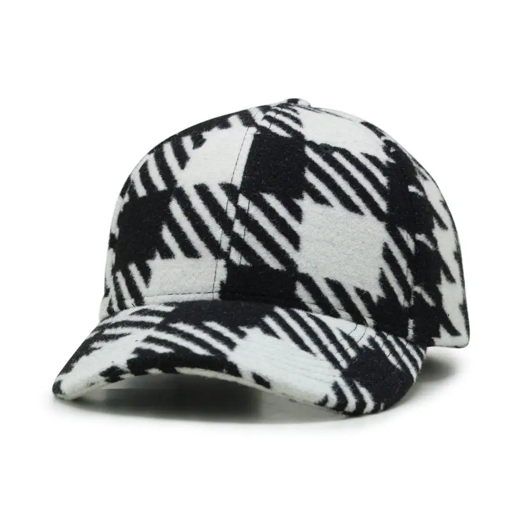 Custom Design Men Women Vintage Checked Hat 6 Panel Wool Blend 3D Towel Embroidery Logo Baseball Cap