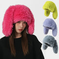Winter Candy Color Fluffy Furry Fur Plush Bad Rabbit Bunny Ears Cute Funny Warm Y2K Beanie Hat With Ear