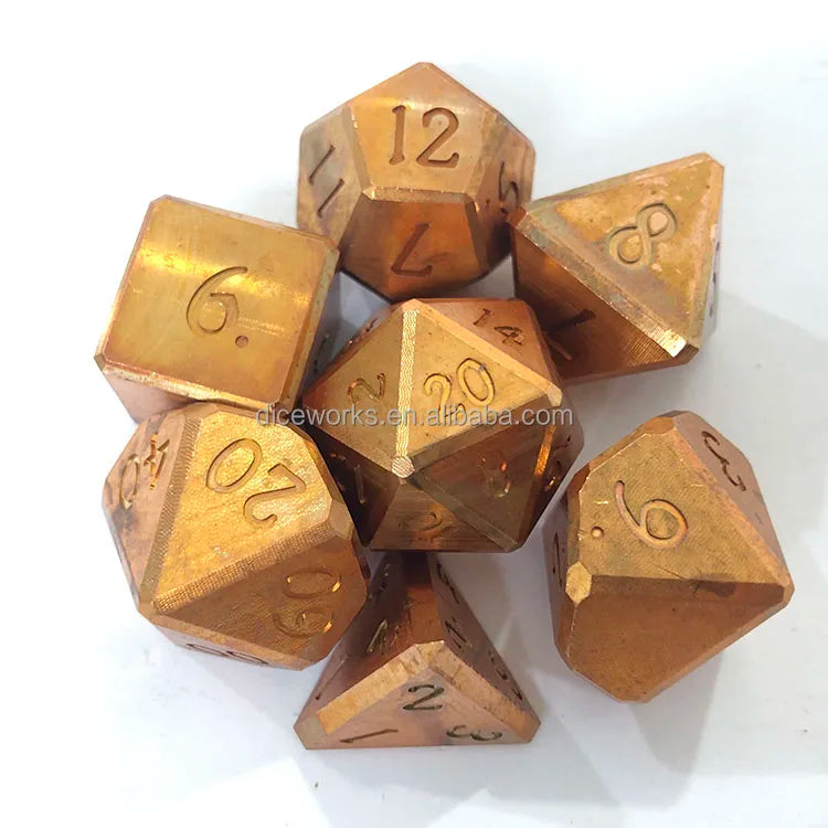 Bulk Solid Heavyweight Brass Engraved 16-25mm Polyhedral Dice 7-Piece Set Customizable Logo Color RPG Board Games DND