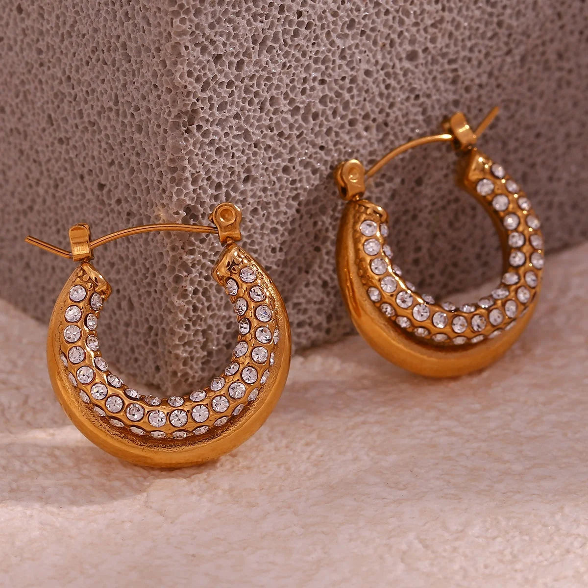 18K PVD Gold Plated Stainless Steel Earring Water-Proof Double Layer Shining Zircon Hoop Stylish Trendy Wedding Gift Jewelry