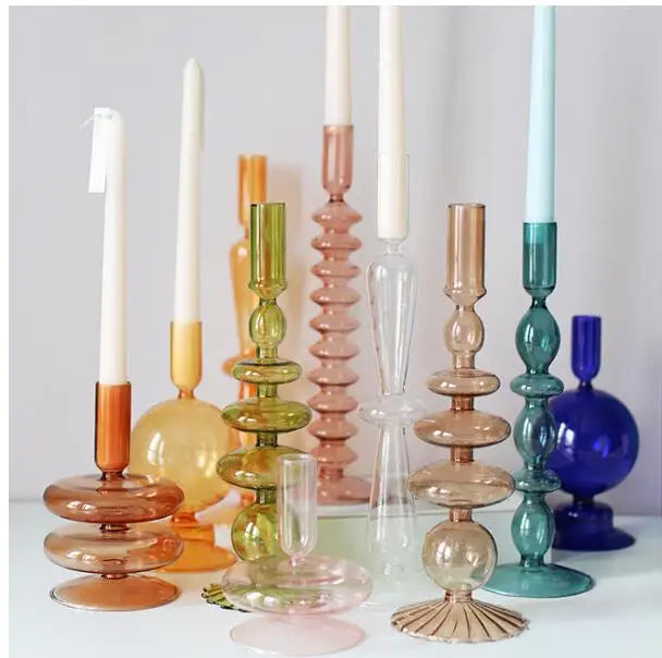 Tall Long Stem Glass Tube Taper Candlestick Candle Stick Holder