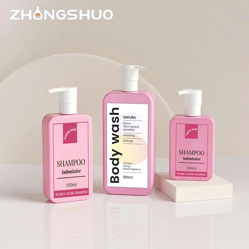 Custom Premium Square Plastic PE Shampoo Bottle Packaging 250ml 350ml 500ml Empty White Body Wash Lotion Pump Bottle