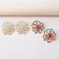 Vintage Gold Plated Crystal Floral Stud Earrings Hollow Colored Rhinestone Flower Earrings Women