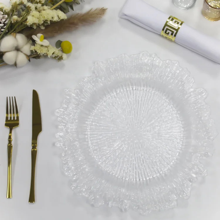 Wholesale 13 Inch Round Under Dinnerware Transparent Plate Clear Plastic Charger Plates for Wedding Decoration