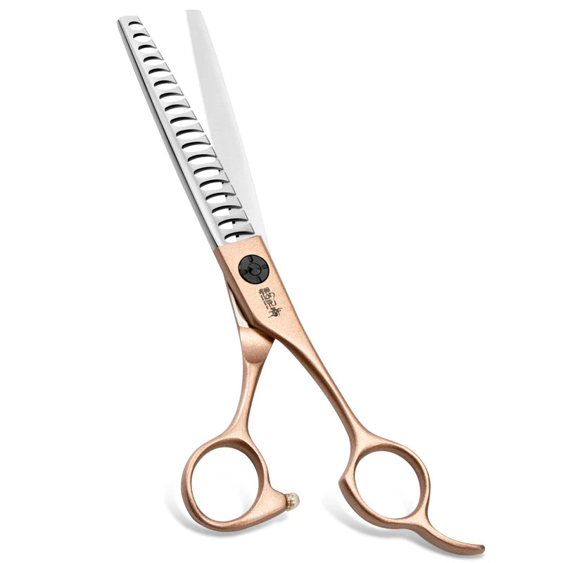 6.8 Inch  Pet  Fishbone Scissors Beauty champagne Handle Hair Trimming Scissors Dog Hair Bending Scissors