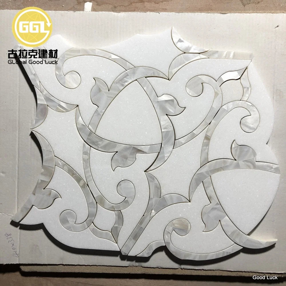 Top Quality Thassos White Marble Flower Shape Mix Mother of Pearl Mosaic Tiles