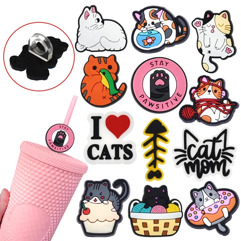 I love Cats bar Club Straw Toppers Charms Cute Lovely Cats Sailor Moon Luna and Artemis Cursor Straw Toppers Charms