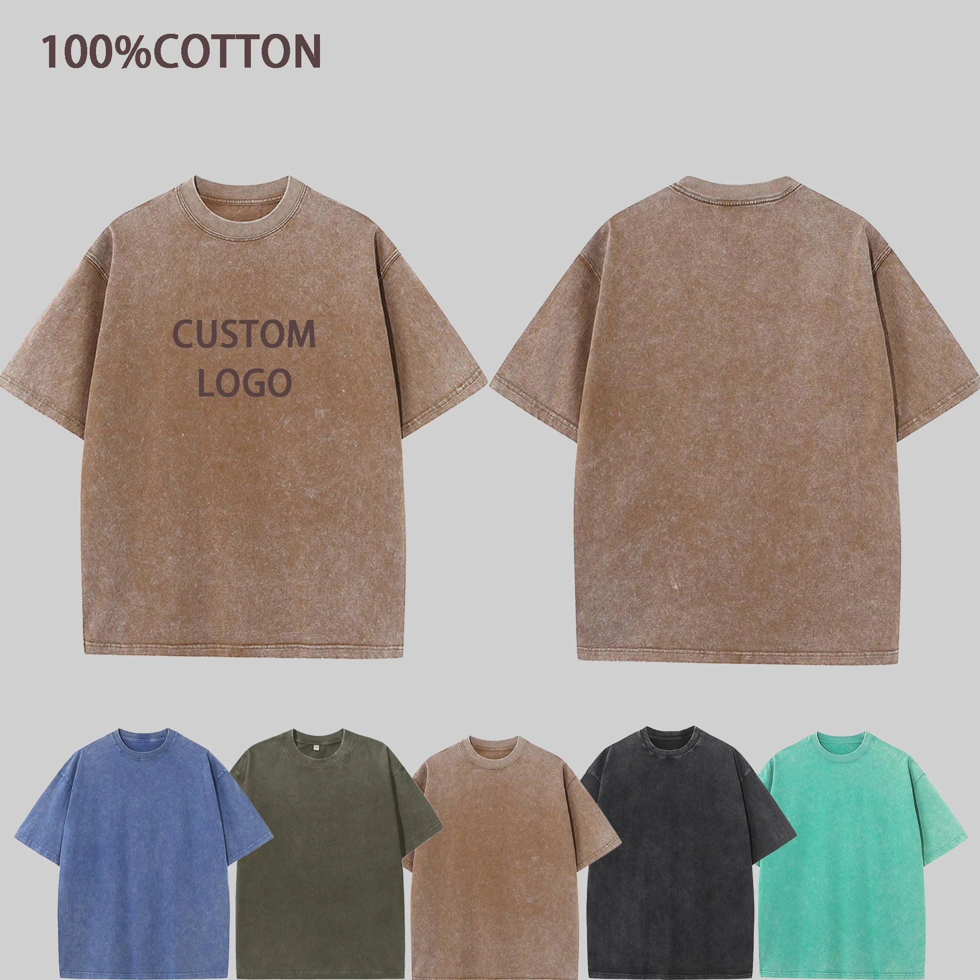 OEM Wholesale Big and Tall Men's Acid Wash Vintage Tshirts Plus Size T-shirts Mineral Wash Plain Custom Logo Printing Cotton