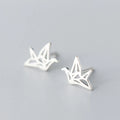 Fashion 925 Sterling Silver Origami Fold Bird Stud Earring for Women Minimalist Jewelry