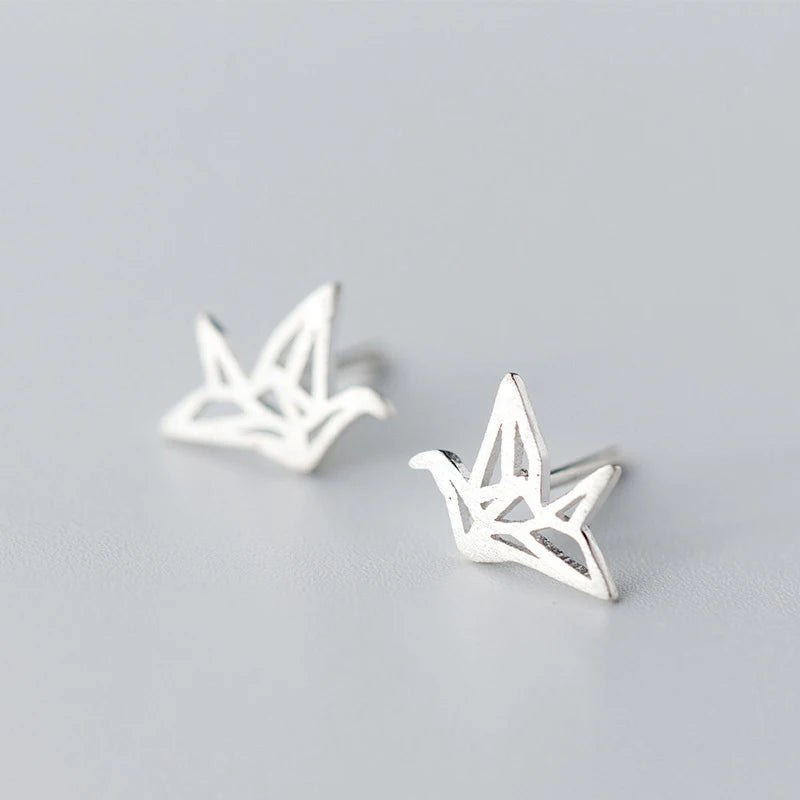 Fashion 925 Sterling Silver Origami Fold Bird Stud Earring for Women Minimalist Jewelry