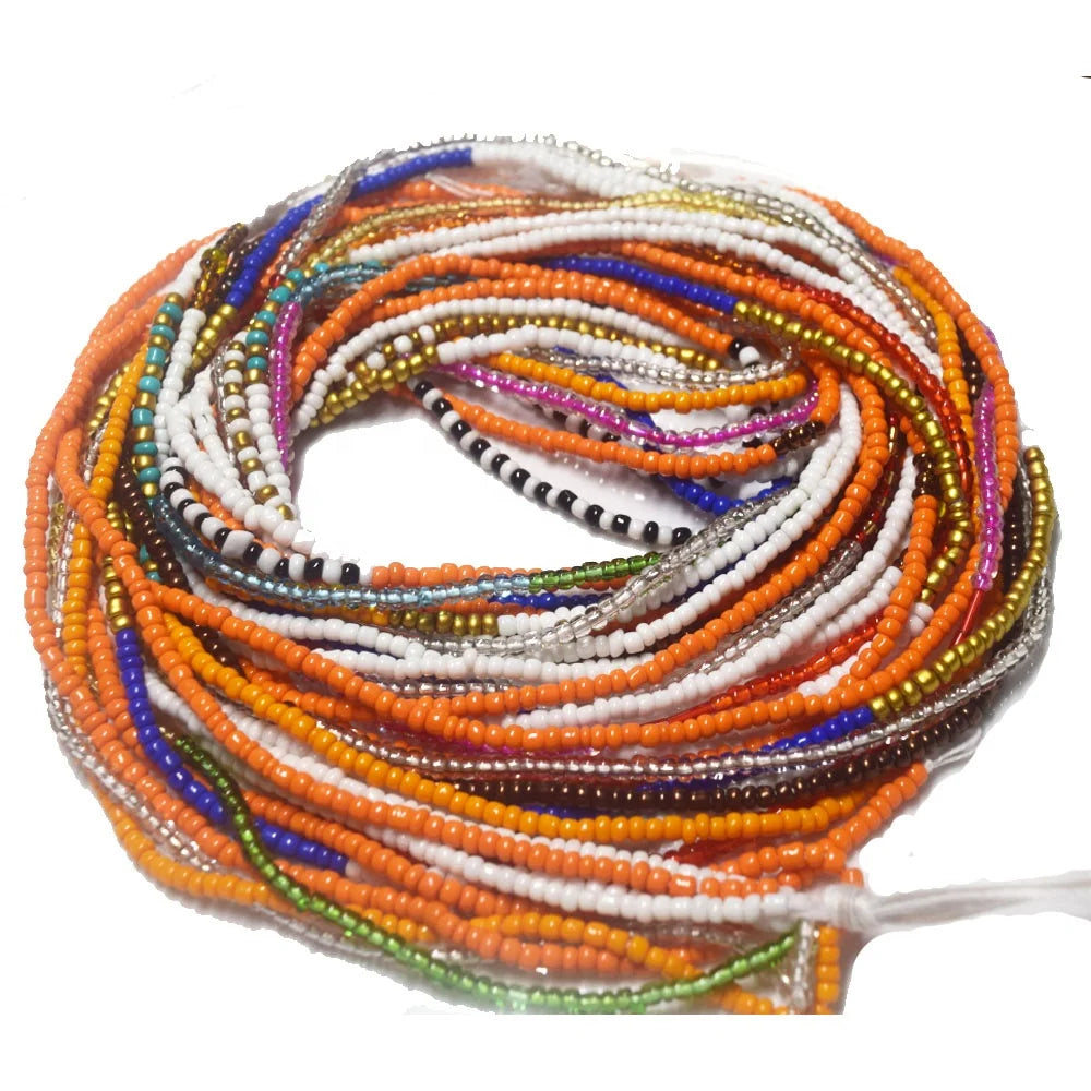 Adjustable Women's Bohemian Plus Size African Ghana String Tie Body Belly Chain Waist Beads Spacers Jewelry Engagement Wedding