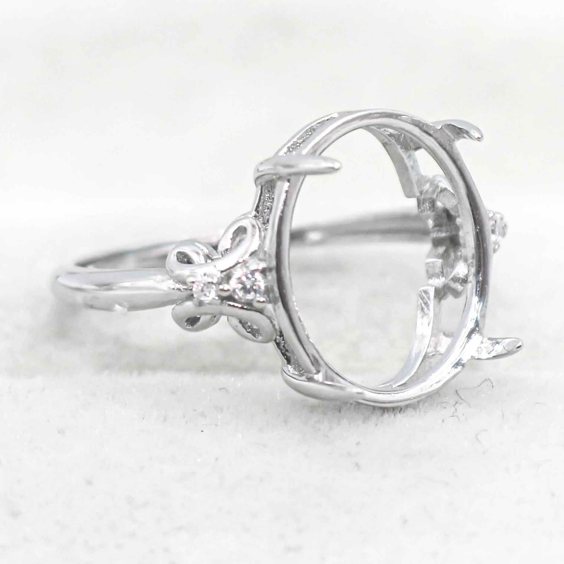 Sterling Silver 12*14mm Semi Mount Ring Empty Frame Blank Support Claws Setting S925 Base Holder Without Center Stone for Inlay