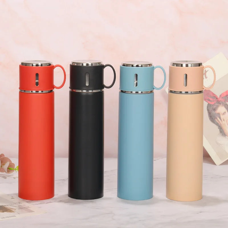 500ml Business Office Double-layer Stainless Steel Vacuum Thermos Bottle with One Cover and Two Uses