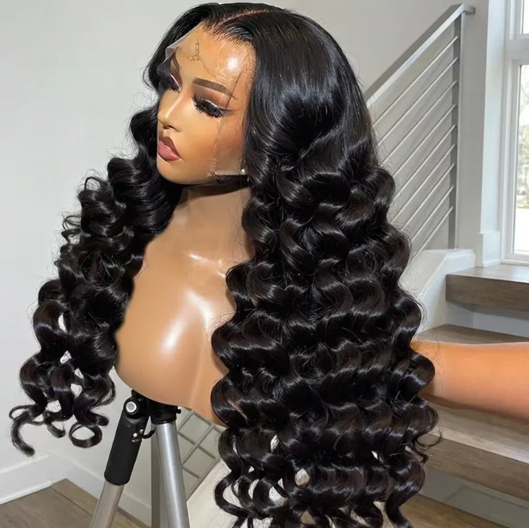 Raw Indian Loose Deep Wave Frontal Wig 40 Inch Human Hair Full Lace Front Curly Wig Natural Color 360 HD Lace Wigs