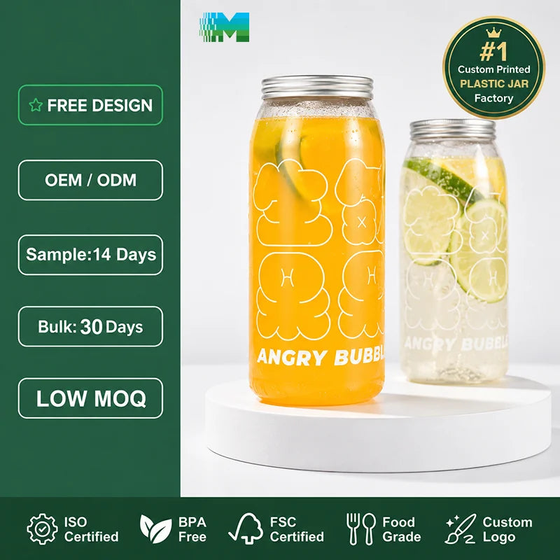 Factory Wholesale 250ml 500ml clear Pull-ring Plastikdose En Plastique Plastic Jar Beverage Packaging Plastic Jar for Juice