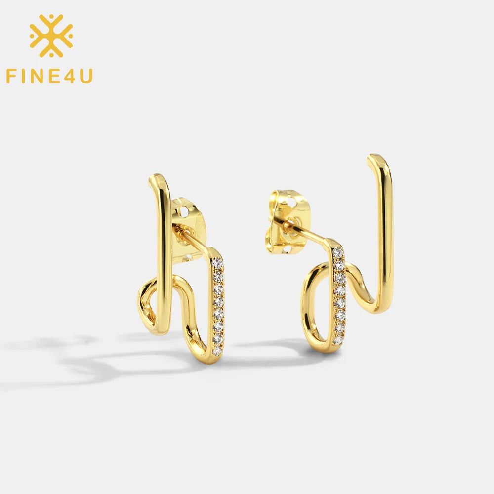Fashion Simple Jewelry 14K Gold Plated Brass Cz Zircon Double Line Ear Clip Stud Earrings for Women Girls
