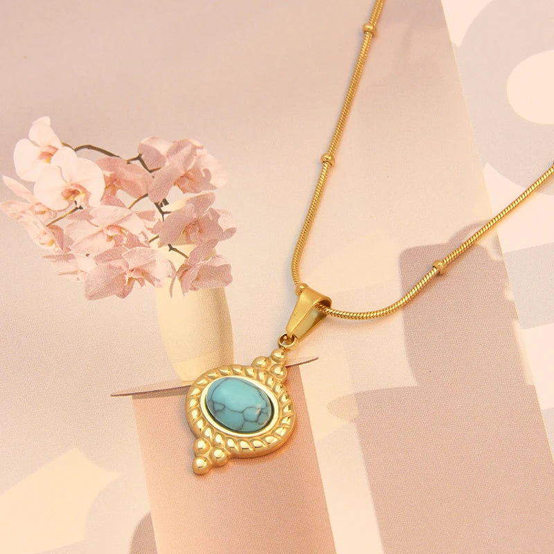 BSWEET New Design Vintage Style Gemstone Necklace 18k Real Gold Plated Stainless Steel Necklace Fashion Women Jewelry