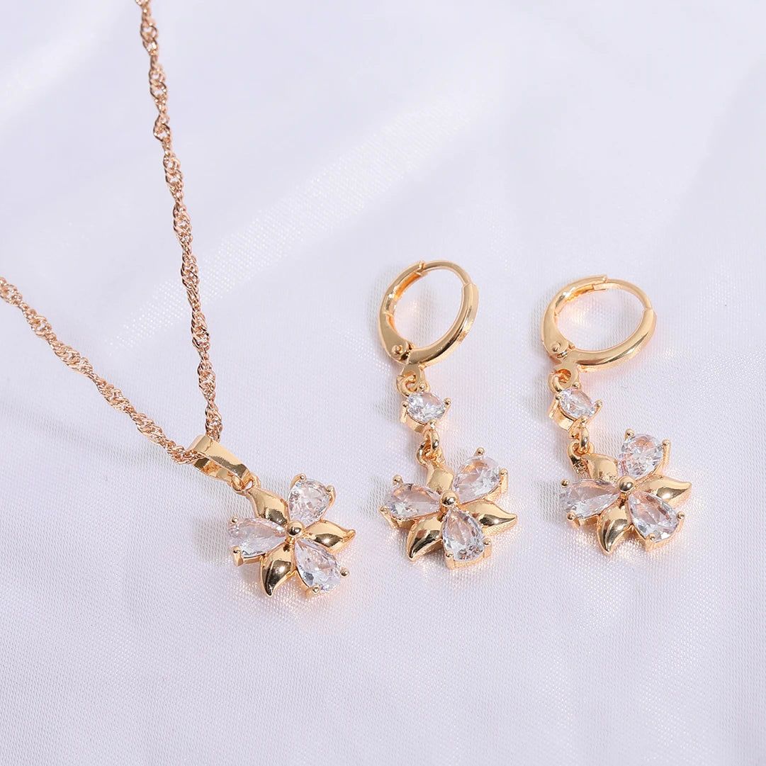 Hot Sale Fashion Jewelry Set 18k Gold Plated 2in1 3in1 Earrings Necklace Bracelets Jewelry Sets for Women