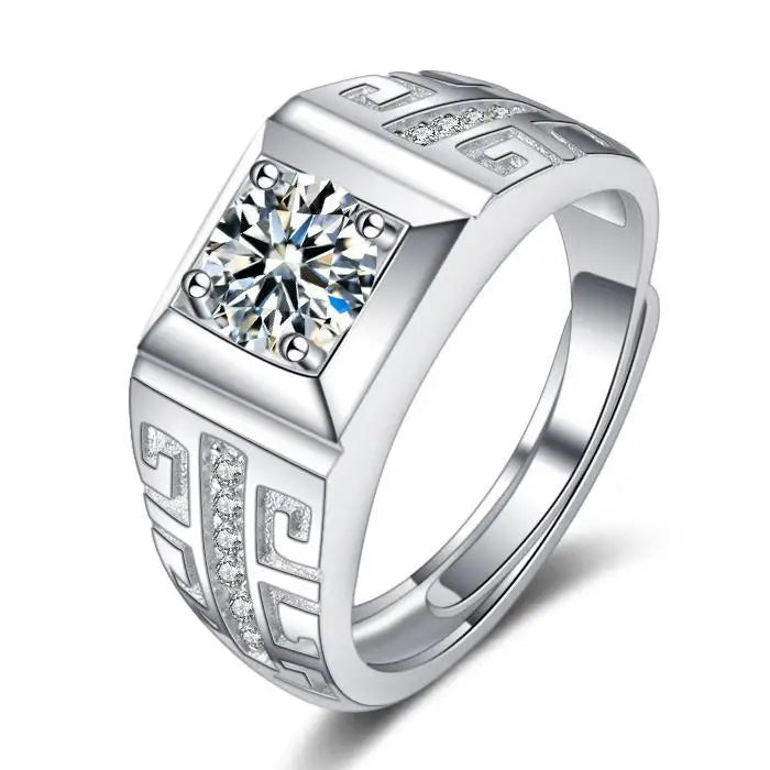 Luxury Design Eourpe Style Wedding Party 925 Sterling Silver Platinum Plated Zircon Men Ring