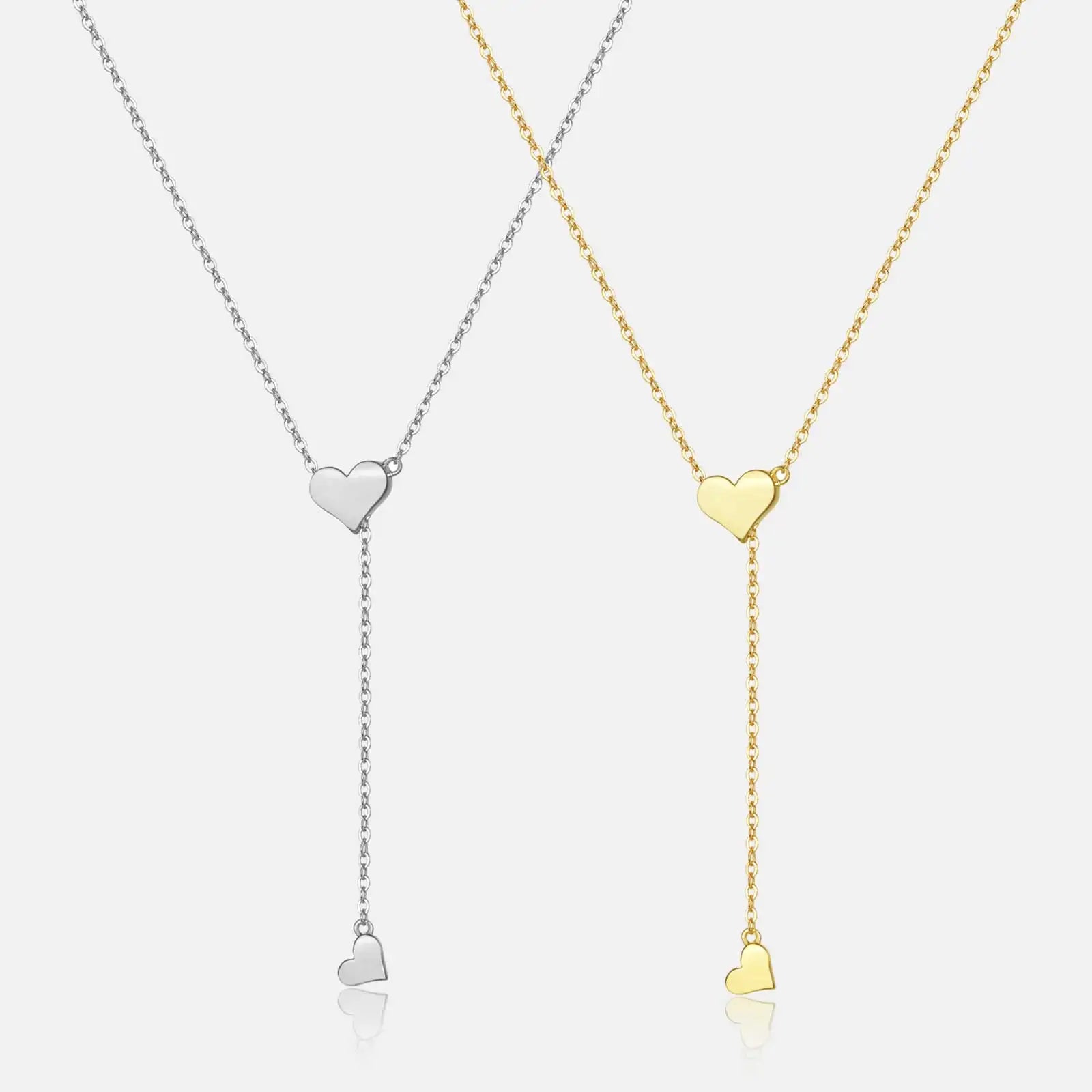FUAMAY Sterling Silver 925 Simple Heart Charm Necklace With Adjustable Silicone-lined Sliding Ball Lariat LOVE Heart Necklace