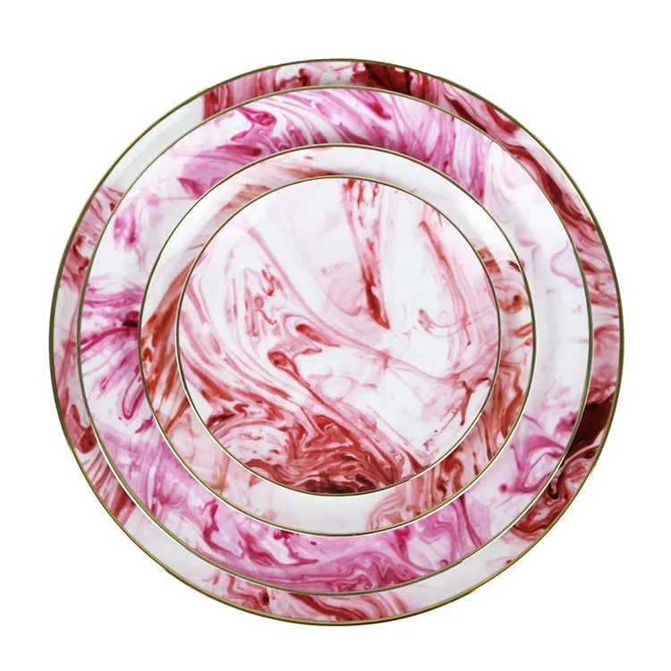 Durable Eco-Friendly Ceramic Dinnerware Set Includes Gold Charger Platter and Wedding Serving Plates for Household Use