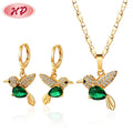 New Design 2022 Jewelry Sets Drop Earrings Hummingbird Bird Cute Lovely Charms Jewelry Set 18k Gold Plated for Women Girls