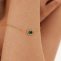 Geometric Rectangle Shaped Pendant Women Bracelet Stainless Steel 18K Gold Plated Tarnish Free Green CZ Bracelets