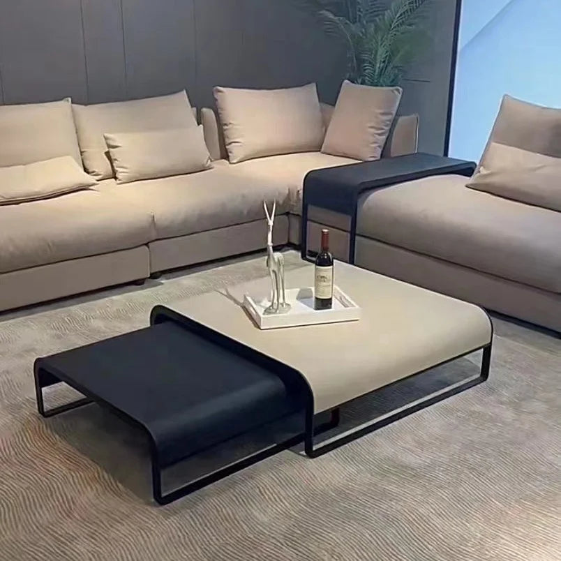 Chape Modern Coffee Table Set Furniture Living Room Centre Tables Black and White PU Leather Steel Metal Coffee Tables