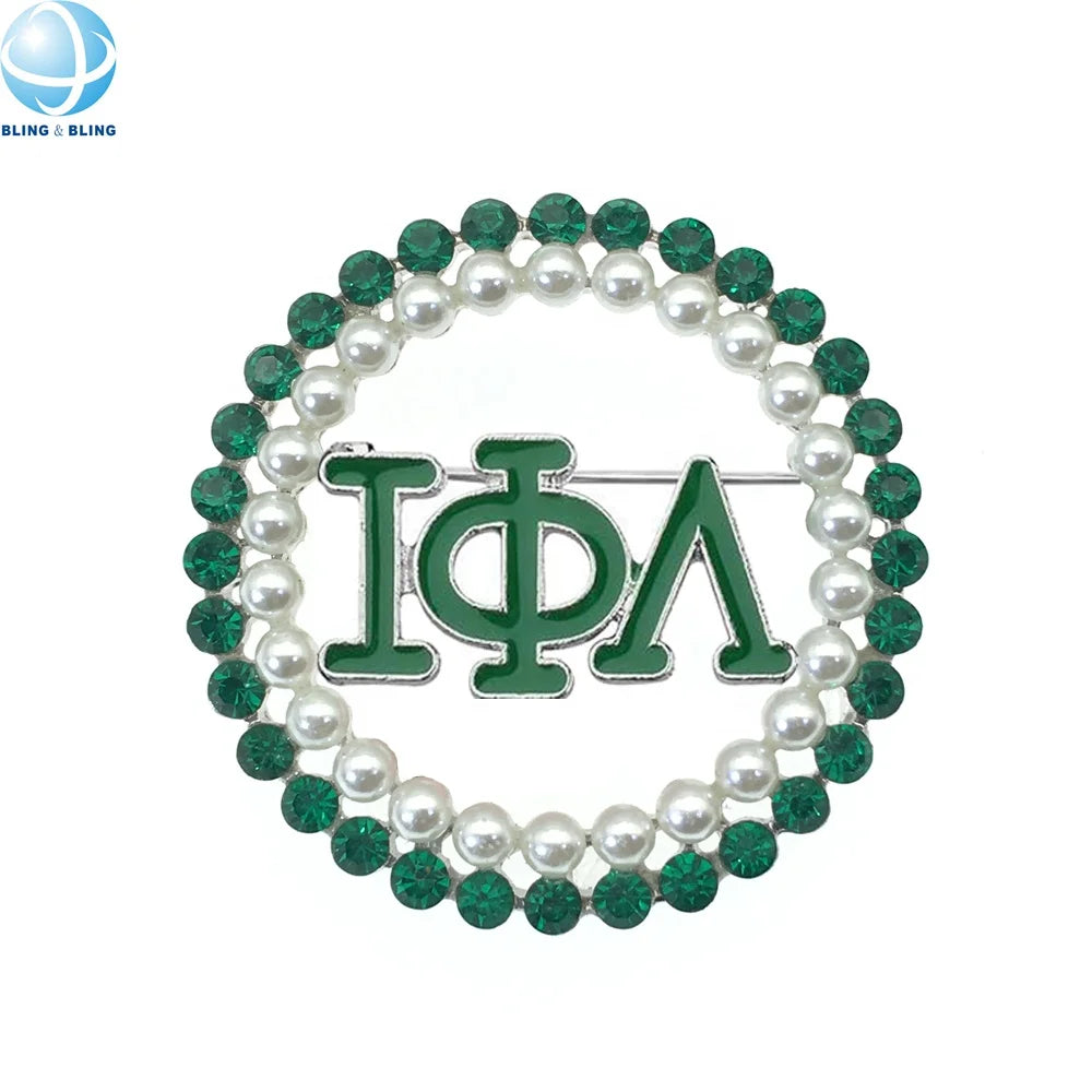 Green Rhinestone Iota Phi Lambda Lapel Pin Fashion Enamel Greek Letter 1929 Sorority Brooch Liberty Gifts