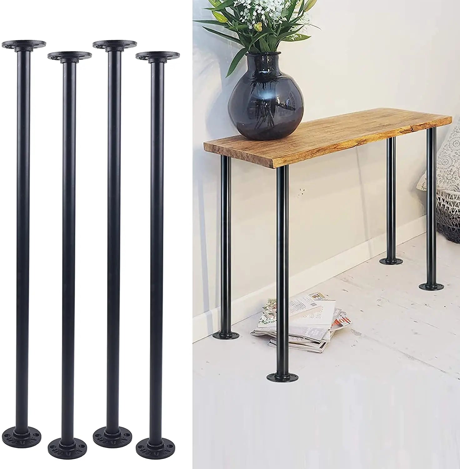 28 Inch Industrial Rustic Cast Iron Pipe Fittings Desk Legs Durable Eco-Friendly Indoor Use Furniture Legs