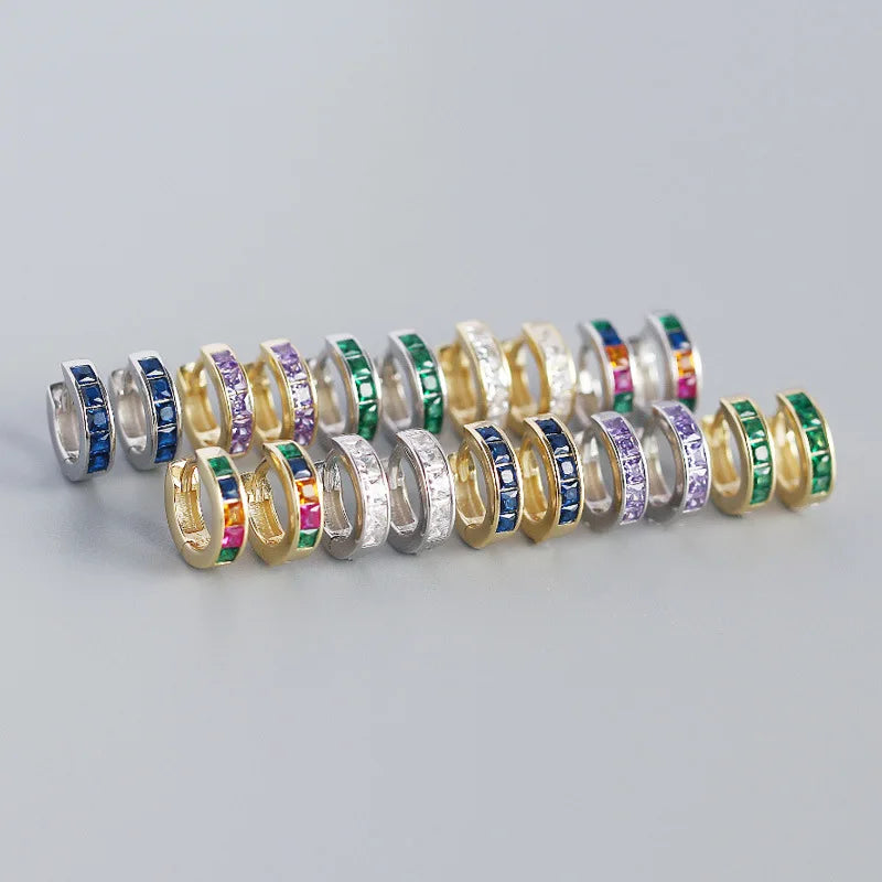 Light Luxury 925 Sterling Silver Hoop Earrings Colorful Square Zircon 18K Gold Plated Hoop Earrings