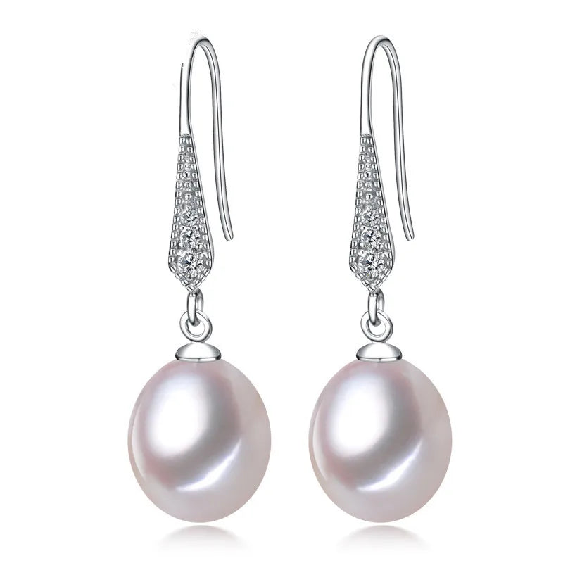 Wholesale 21524 Earrings Fashion Elegant 10mm Natural Fresh Water Pearl Earring Women Sterling Silver Earring