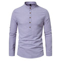 Men's Stand up Collar Shirts Autumn New Casual Long Sleeved Striped Shirts for Men