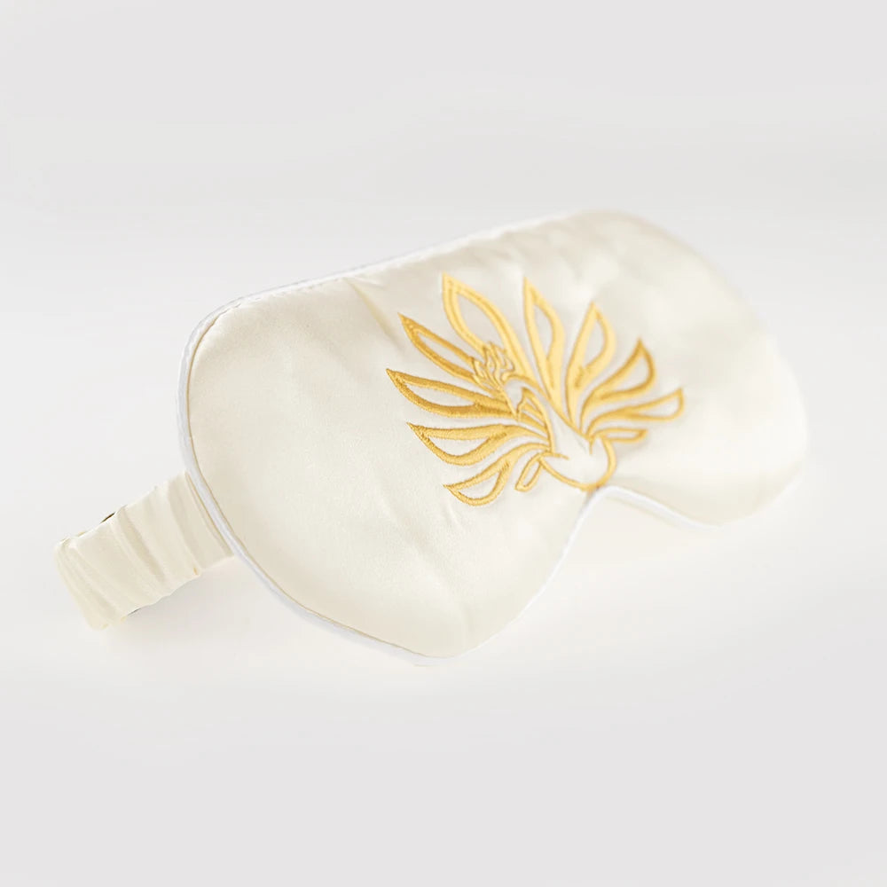 Wholesale Custom 100% Mulberry Silk Eye Mask Embroidered Eyes Cover Sleep Set with Elastic Strap for Eye Care