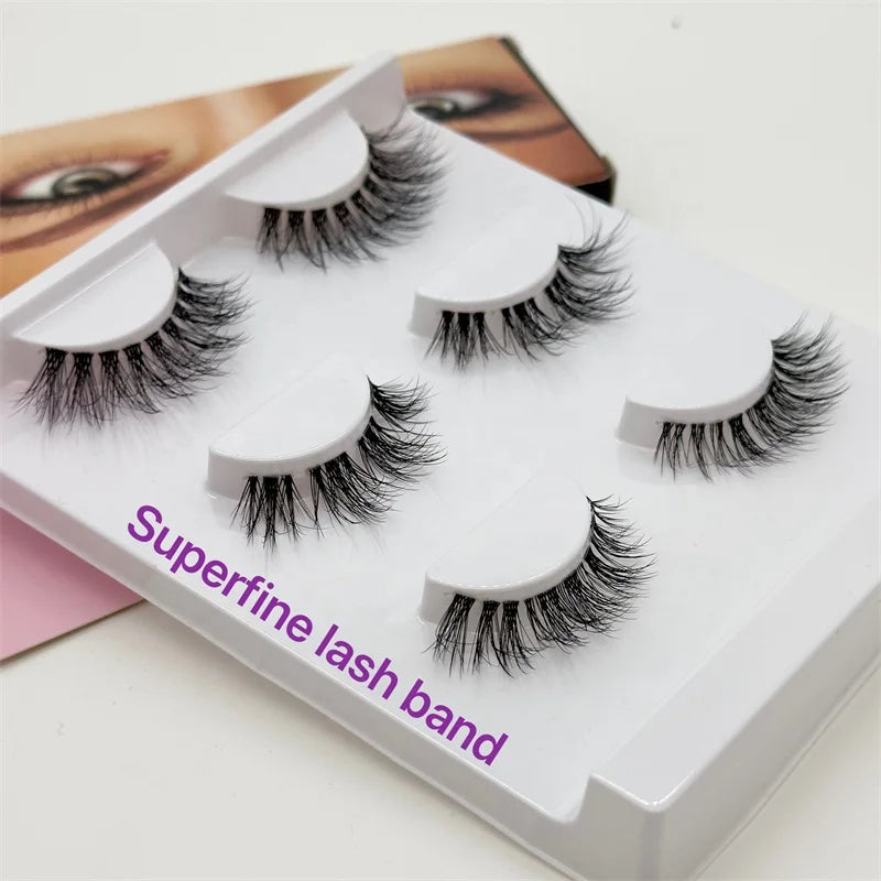 Hot Selling 11-19mm Faux Mink Clear Band Lashes Natural Look Vegan 3D Effect Reusable Cruelty-Free Wispy Light Lash