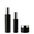 30ml 40ml 60ml 80ml 100ml 120ml Cometic Glass Packaging Set Skin Care Pump Bottle Matte Black Empty Glass Bottle Cream Jar Set