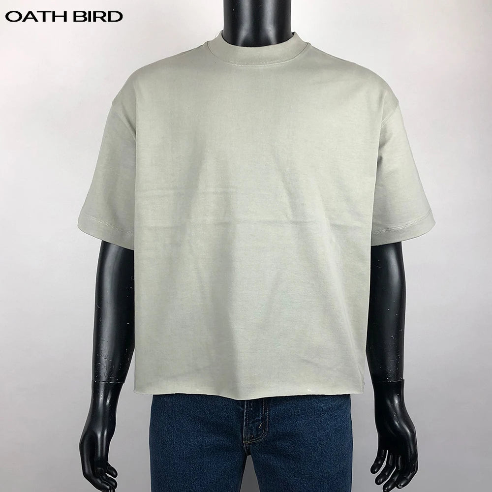 Super Heavy 320gsm 100% Cotton Thick Cropped Boxy Fit T Shirt Men's Streetwear Tshirt Oversized Heavyweight Drop Shoulder Tshirt