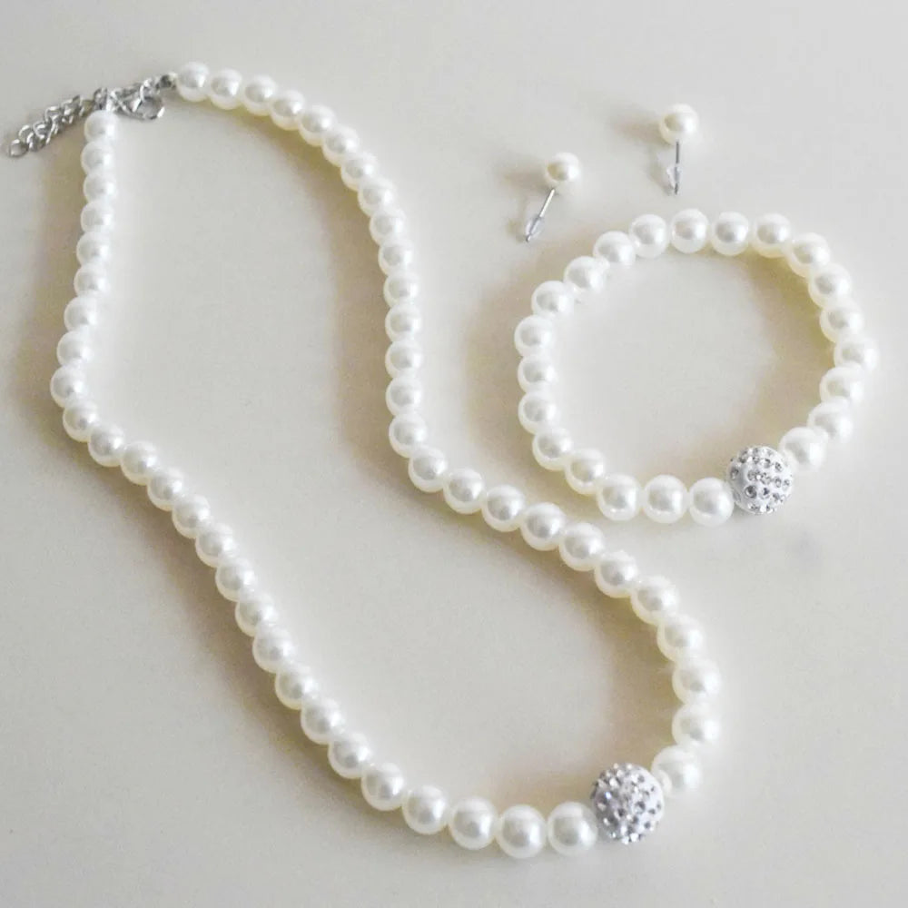 Fashion Necklace with Glass Faux Plastic Pearl Necklace Bracelet and Earring Set for Women