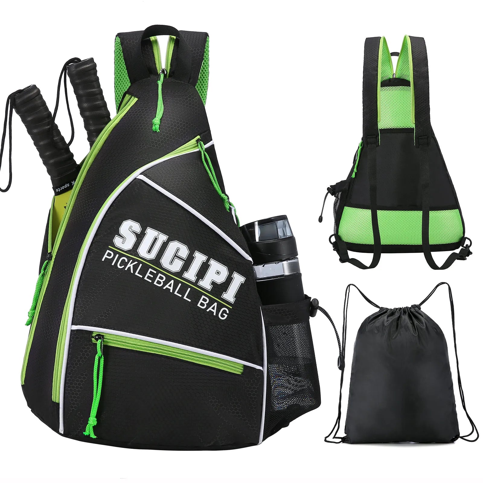 Adjustable Pickleball Sling Bag for Pickleball Paddle With Fence Hook Water Bottle Holder Pickleball Bag Backpack for Men Women