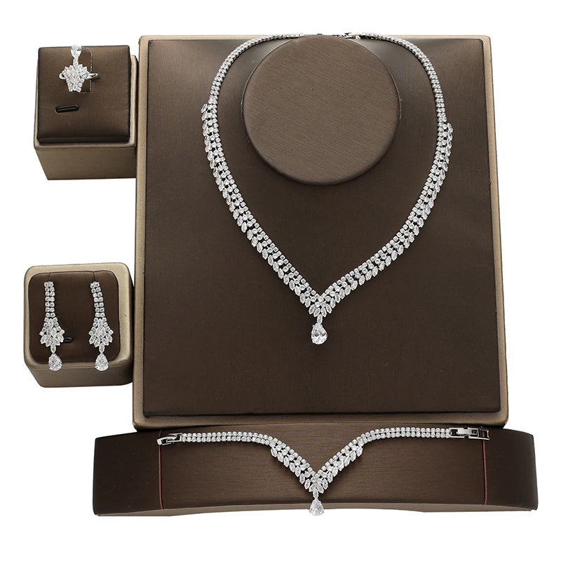 Dubai Bridal AAA White Cubic Zirconia Luxury Jewelry Necklace Fashion Saudi Arabia Wedding Accessories Jewelry Sets BN8177