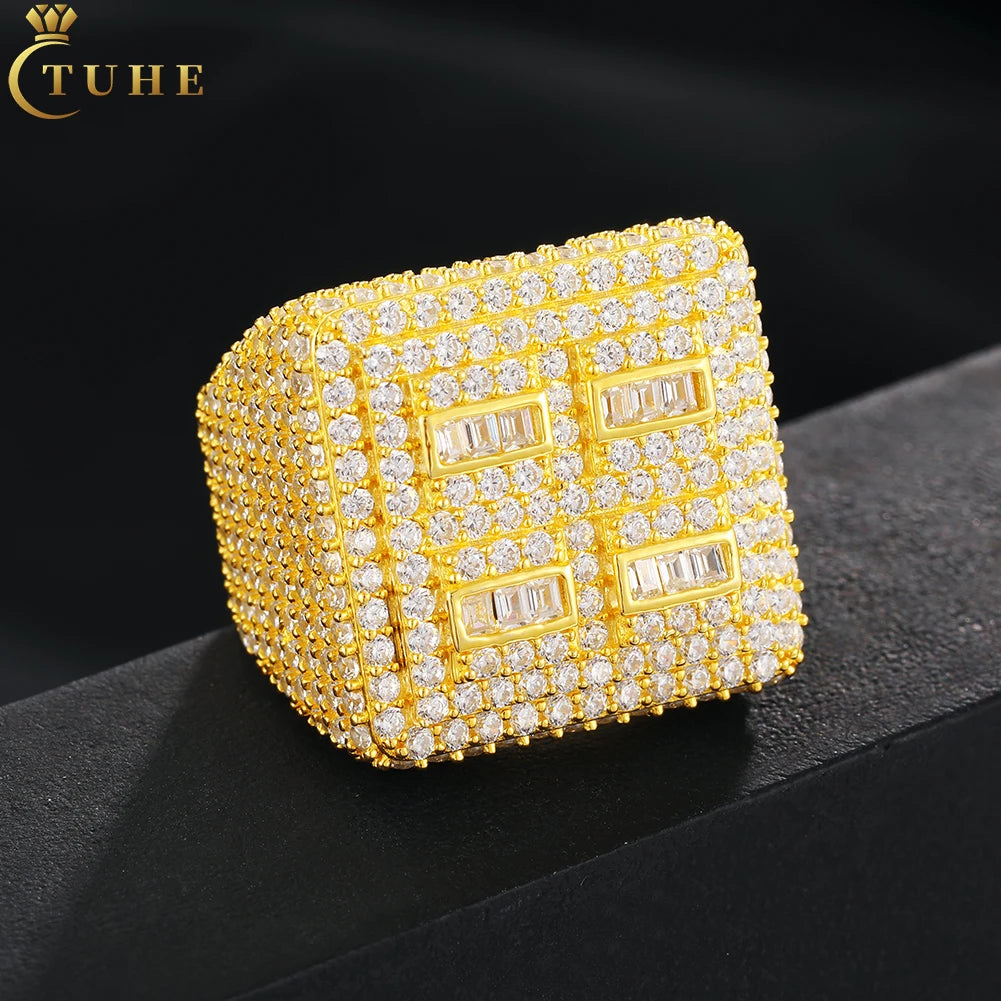 Factory Price Bling Jewelry 925 Sterling Silver Micro Paved VVS Moissanite Diamond Iced Out Big Men's Hip Hop Championship Ring