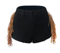 Calvera High Waist Women Side Tassel Elastic Denim Shorts Female Casual Short Jeans Summer Streetwear Ladies Shorts
