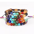 Hot Selling Colorful 7 Chakra Natural Stone Bracelet Yoga Healing Energy Stone CZ Charms Custom Logo Macrame Bracelet
