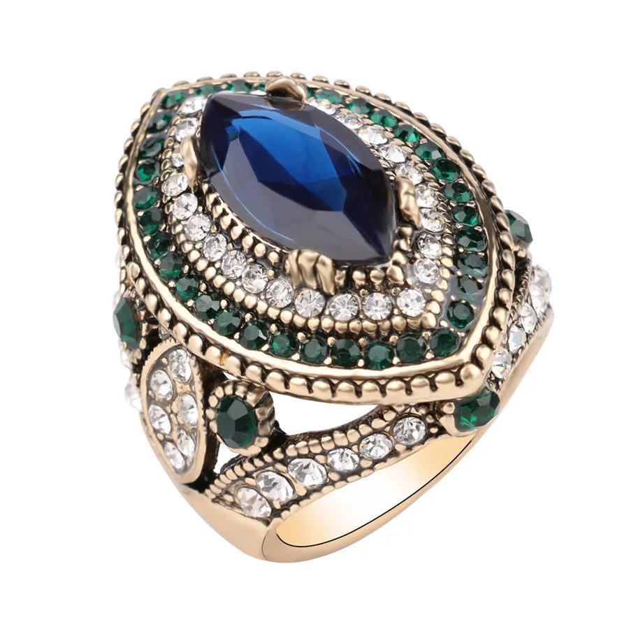 Western Fashion Inlaid Ring Bohemian Horse Eye Crystal Zirconia Ring Cross-border Jewelry Wholesale