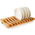 Bamboo Dish Drying Rack 10 Slots Wood Plate Stand Dish Drainer Wooden Plate Rack Pot Lid Holder Organizer for Countertop Cabinet