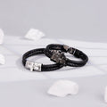 Cross Charm Engraving Name Bead Bangle Bracelet Wholesale Stainless Steel Braided Leather Bracelet Men Jewelry